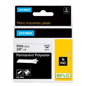 Tape Rhino 9mm x 5,5 m permanent polyest black/white.