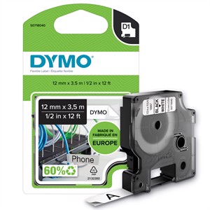 Páska D1 12mm x 3,5m trvalý nylon čierna/biela