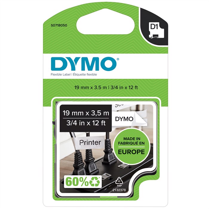 Páska D1 19mm x 2,5m trvalková nylon čierna/biela