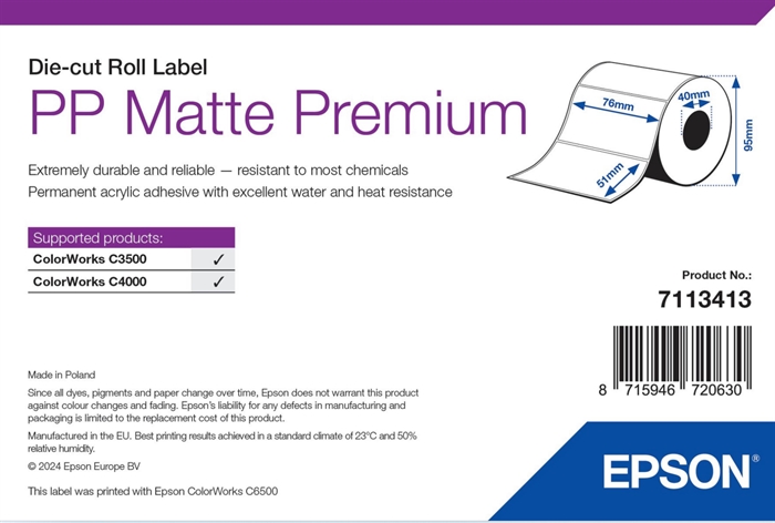 Epson PP Matné Štítky Premium, Vysekané štítky, 76 x 51 mm (535 štítkov)